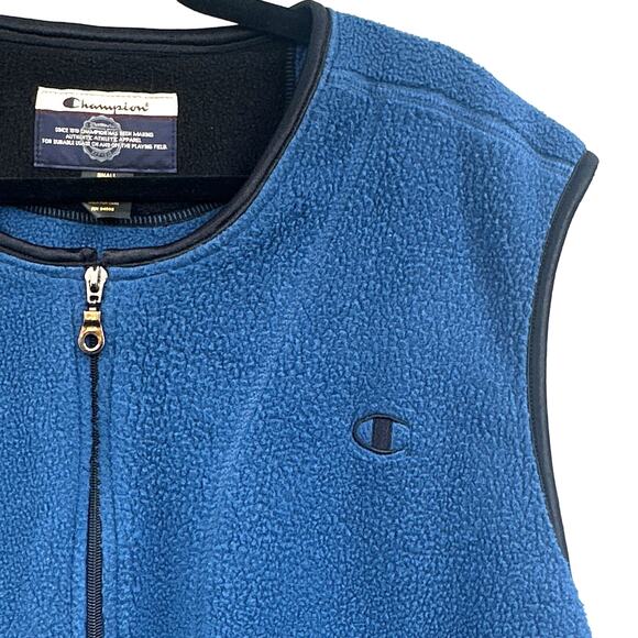 VTG Champion Fleece Vest Mens Sm Blue Full Zip Sporty Athleisure Ski 90s Street - Picture 4 of 12